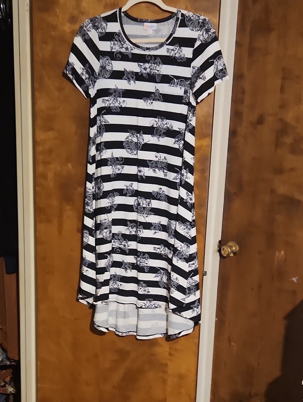 LuLaRoe Black and White Striped High-Low Dress